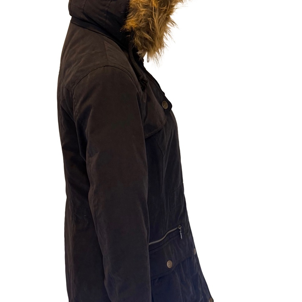 🧥 DKNY Navy Quilted Lined Parka Jacket - Medium - Detachable Faux Fur Hood - Picture 6 of 16